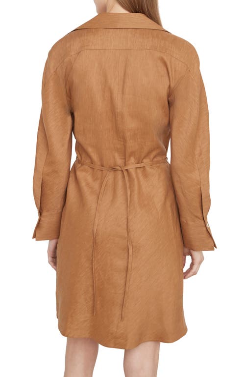 Vince Long Sleeve Stretch Linen Blend Shirtdress In Brown