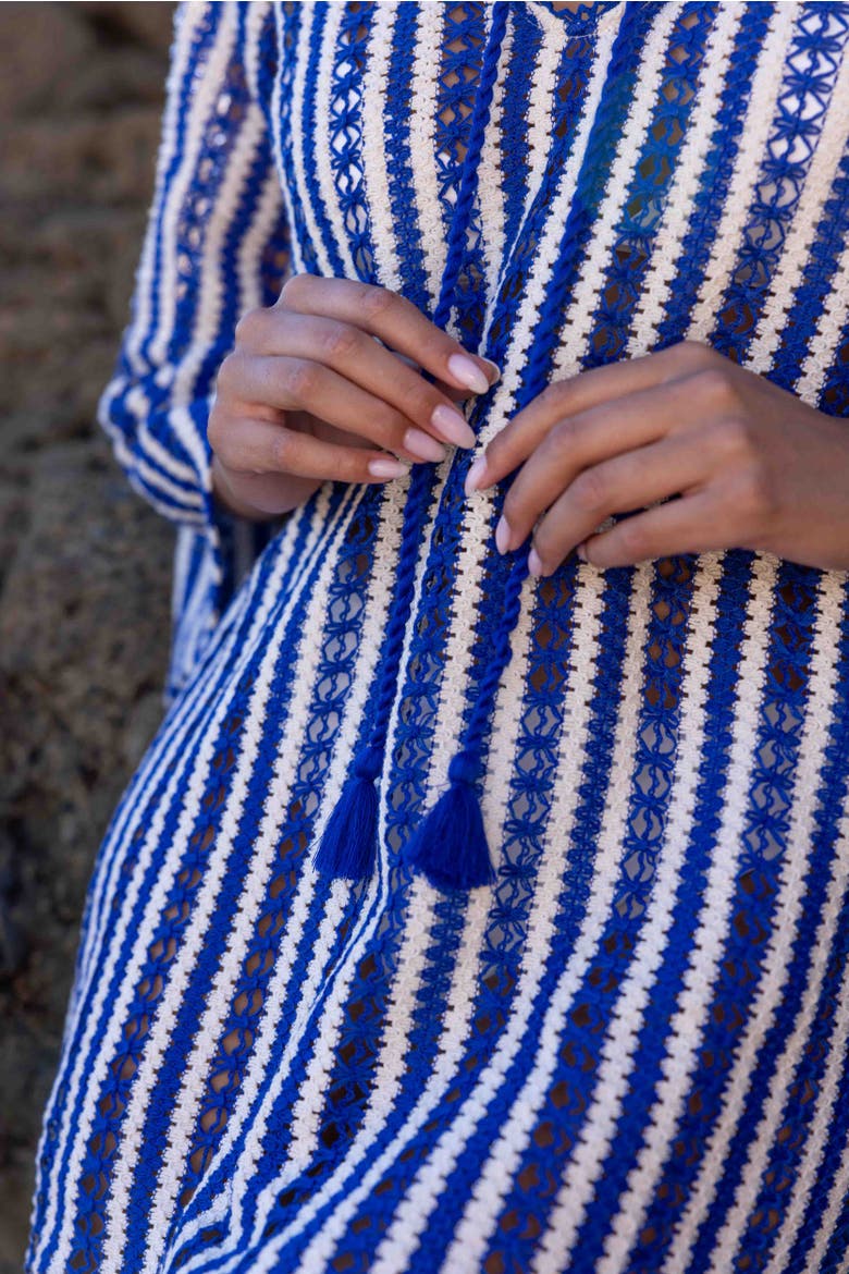 Sorrento Bell Sleeve Crochet Cover-up, Alternate, color, Azule Blue & White Stripes