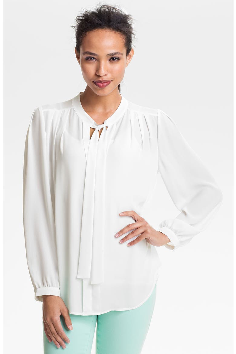 Tie Neck Pleated Blouse, Main, color, IVORY