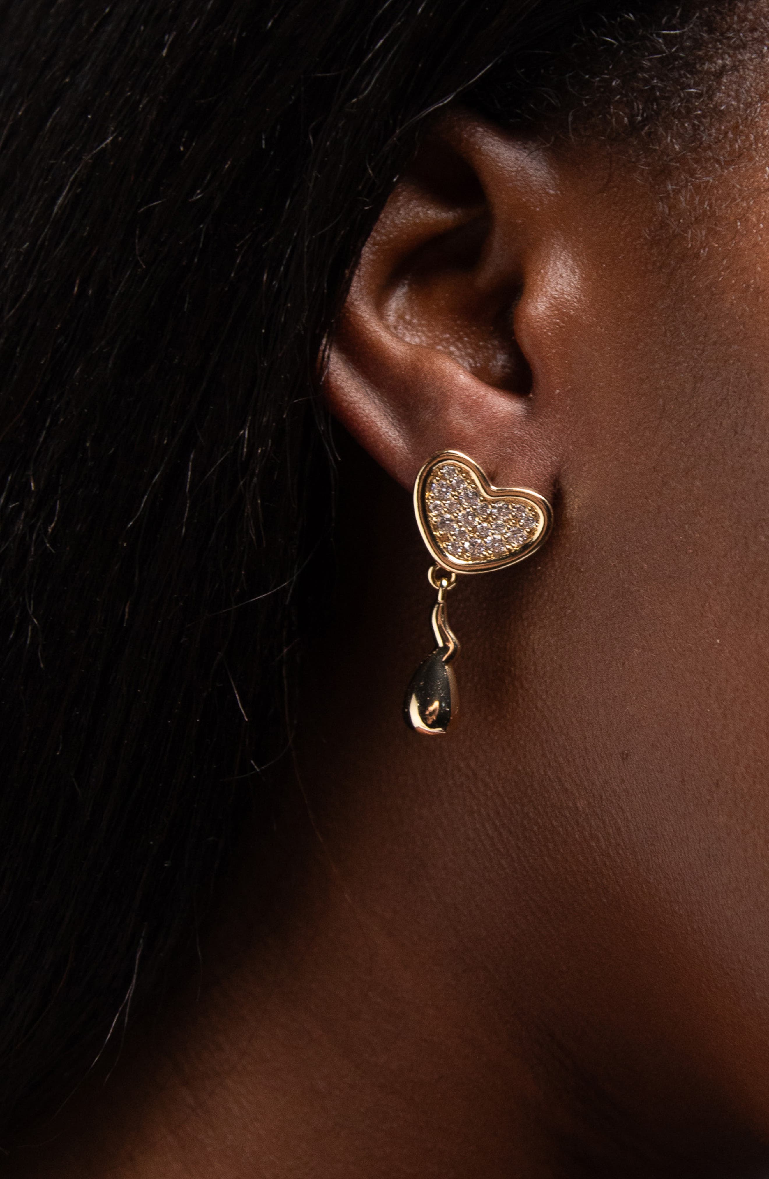 YOJ Heart Midi Crystal Face On Stud Earrings In Gold (Women) | Nordstrom