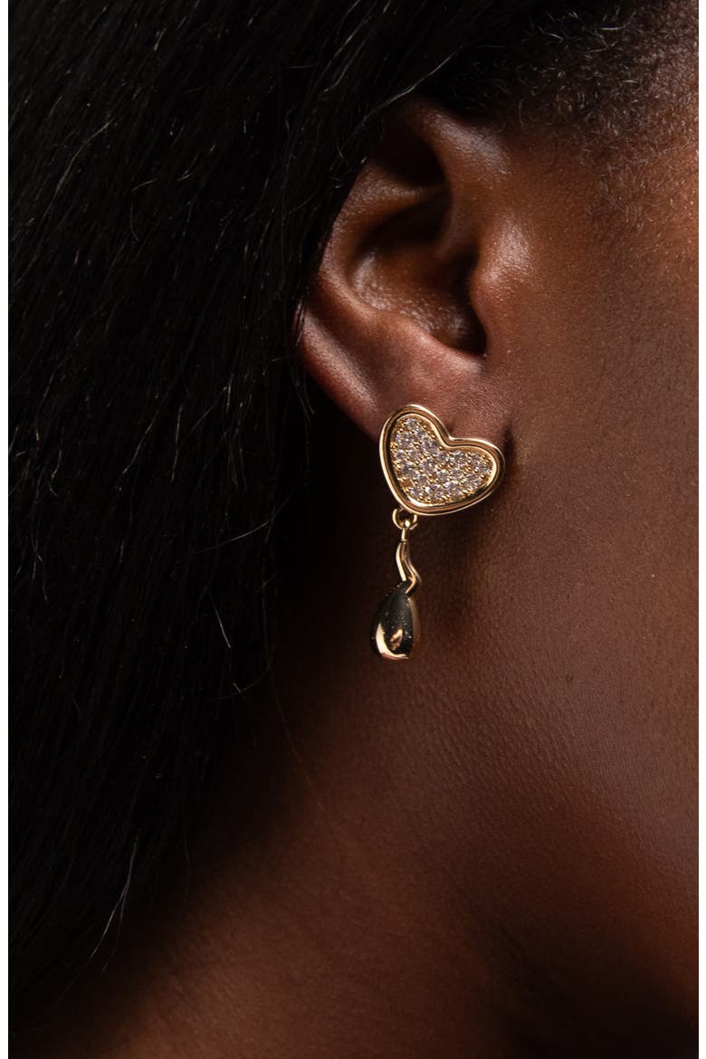 Heart Midi Crystal Face On Stud Earrings In Gold, Alternate, color, Gold