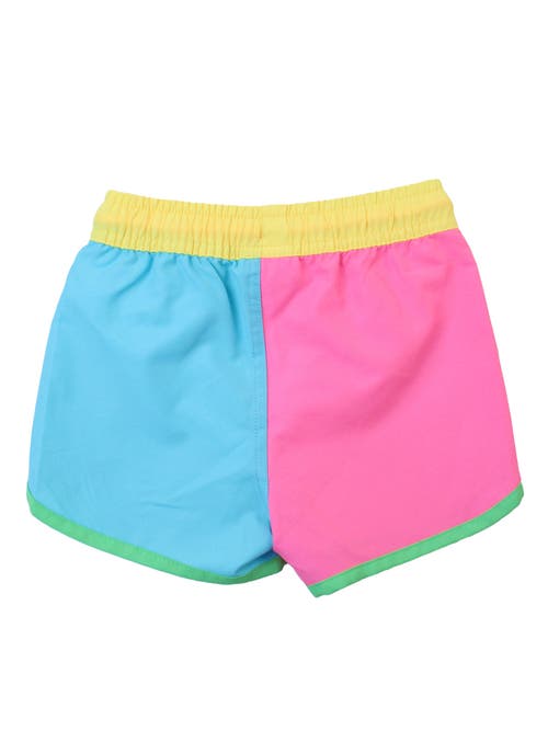 Ruggedbutts Boys Upf50+ Sun Protected Dolphin Hem Swim Trunks In Neon Color Block