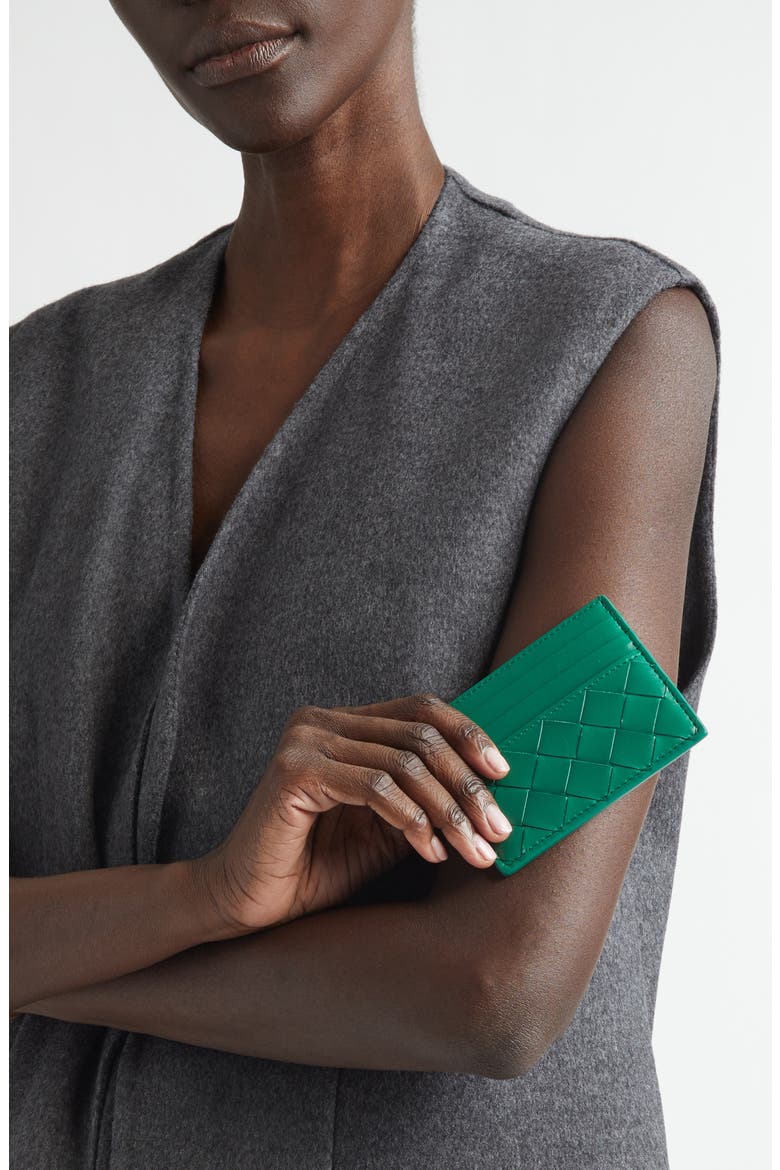 Intrecciato Leather Card Case, Alternate, color, JUNGLE-GOLD
