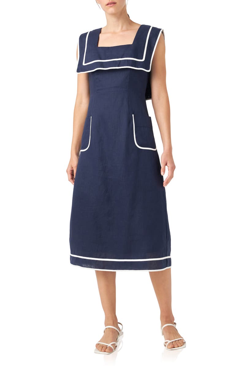 English Factory Sleeveless Linen A-Line Dress, Main, color, 