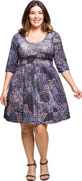 24seven Comfort Apparel Three Quarter Sleeve Fit and Flare Dress