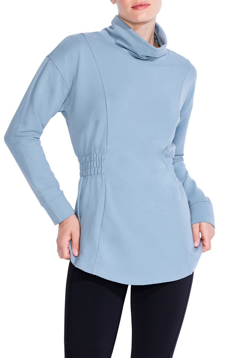 NZ ACTIVE by NIC+ZOE Smocked Brushed Turtleneck Top, Main, color, Mountain Air