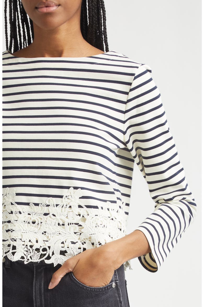 Hovey Stripe Lace Detail Cotton Top, Alternate, color, DOVE NAVY STRIPE