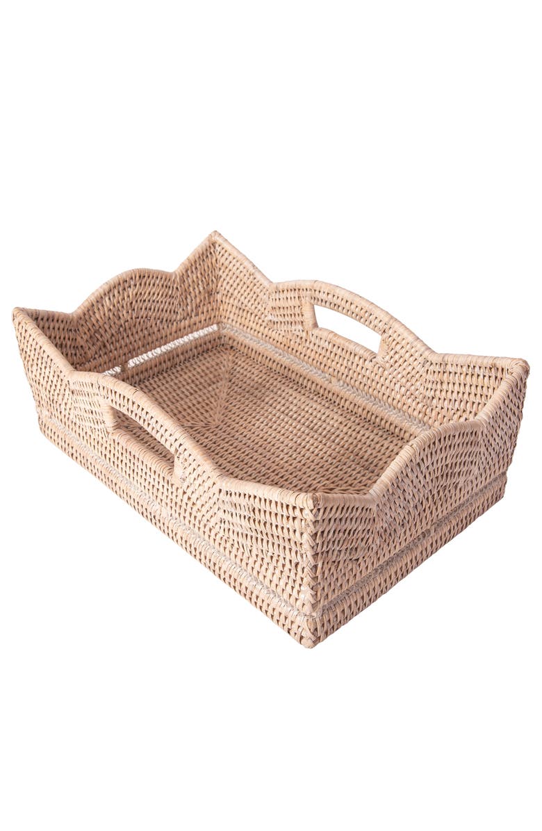 Artifacts Trading Company<sup>™</sup> Artifacts Rattan Rectangular Scalloped Shelf Basket, Main, color, White Wash