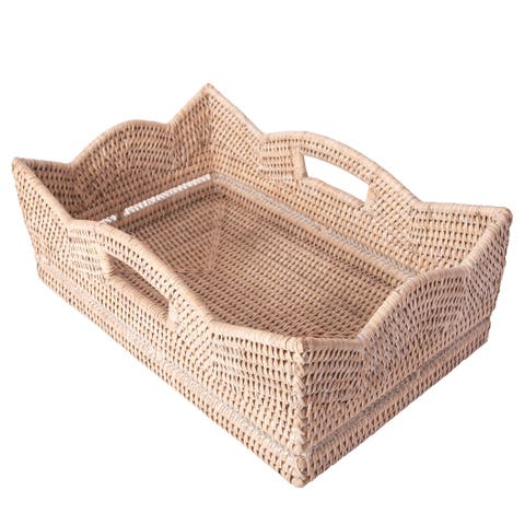 Artifacts Rattan Rectangular Scalloped Shelf Basket