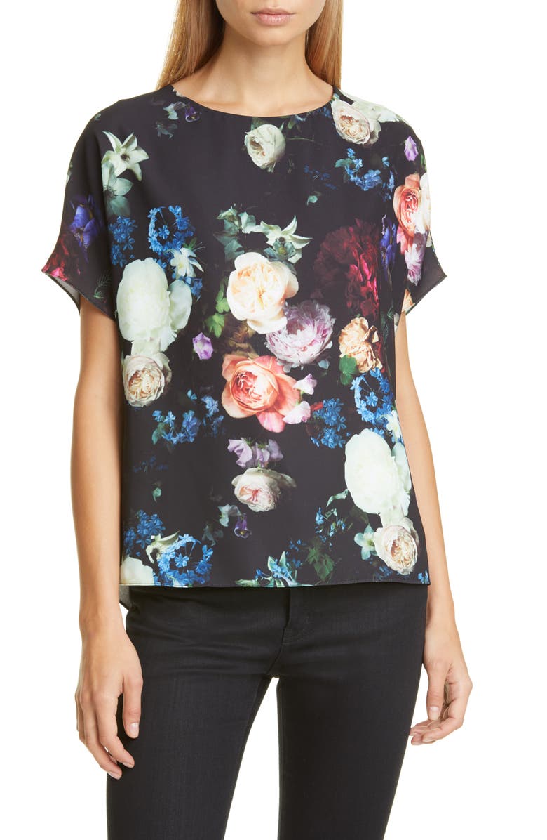 Adam Lippes Floral Print Crepe Blouse, Main, color,