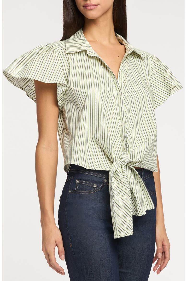 Sophie Stripe Flutter Sleeve Maria Shirt, Main, color, IVORY/ LIME
