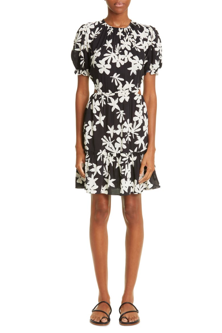 Sea Floral Open Back A-Line Dress, Main, color, BLACK