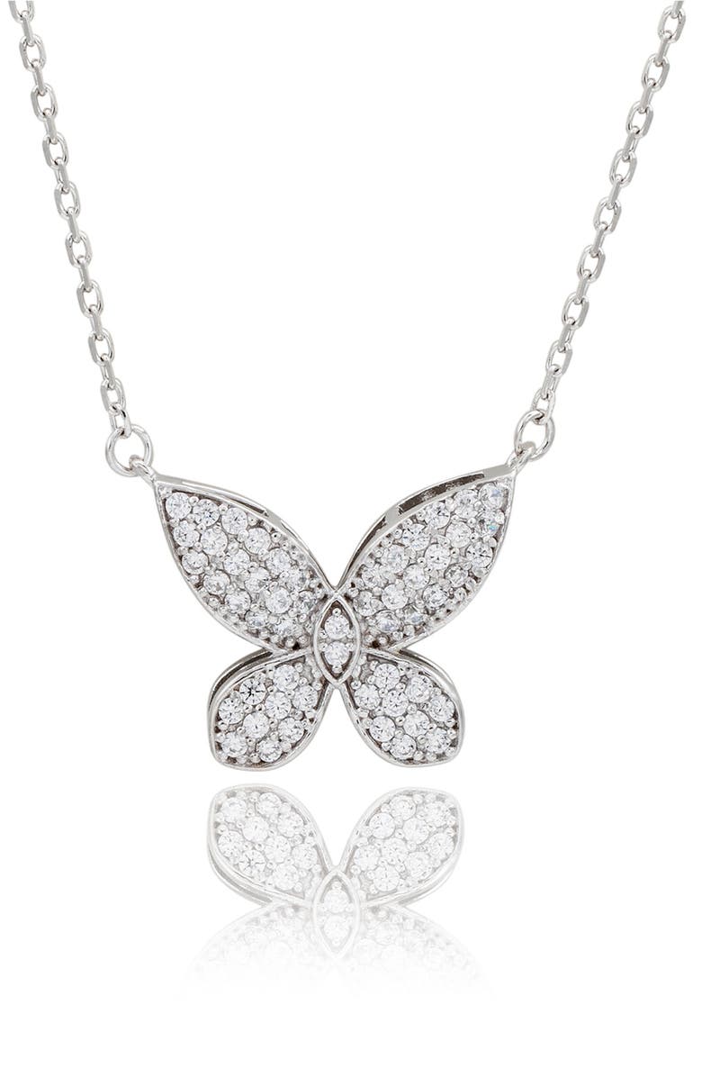 SUZY LEVIAN Pavé Cubic Zirconia Butterfly Pendant Necklace, Main, color, White