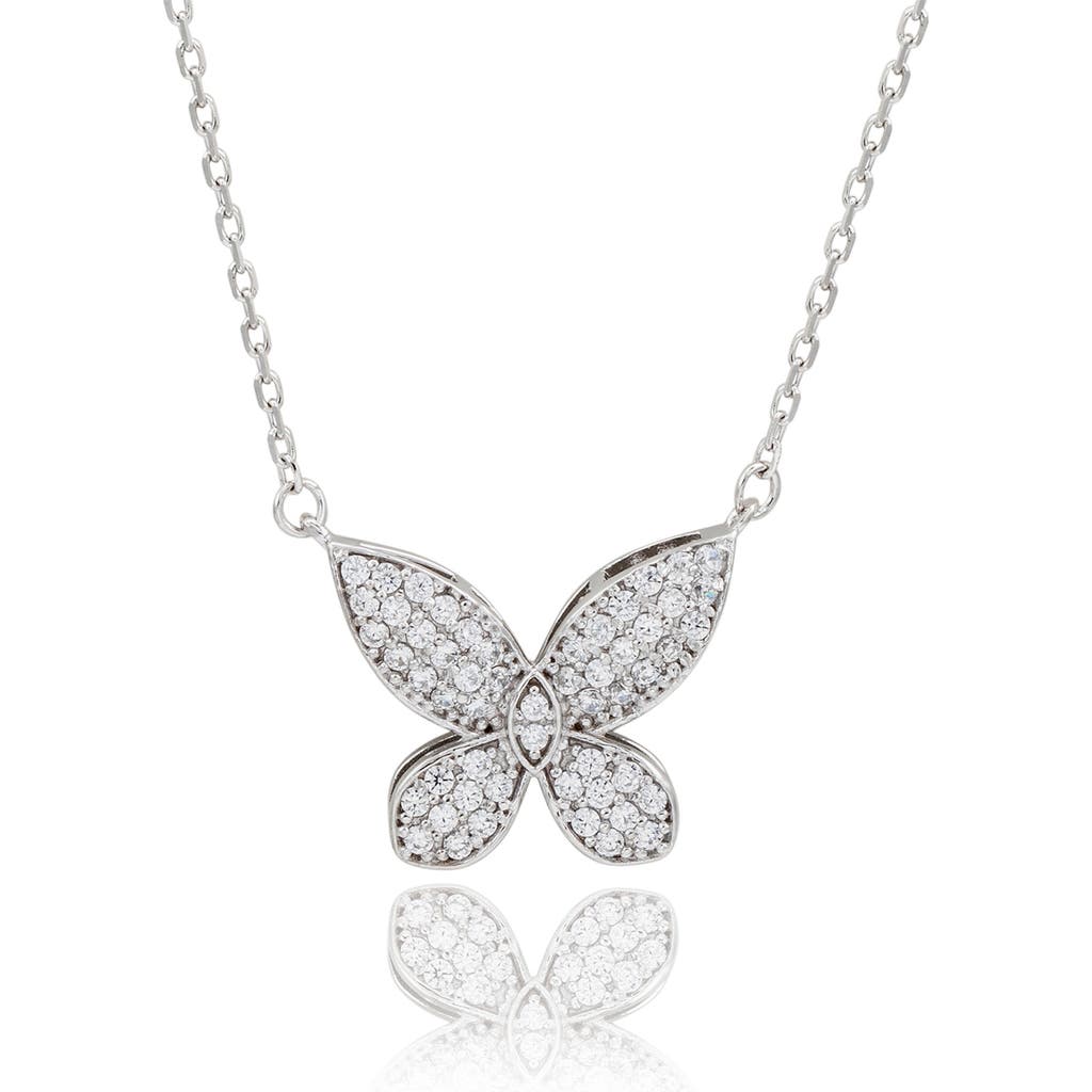 Suzy Levian Pavé Cubic Zirconia Butterfly Pendant Necklace In Metallic