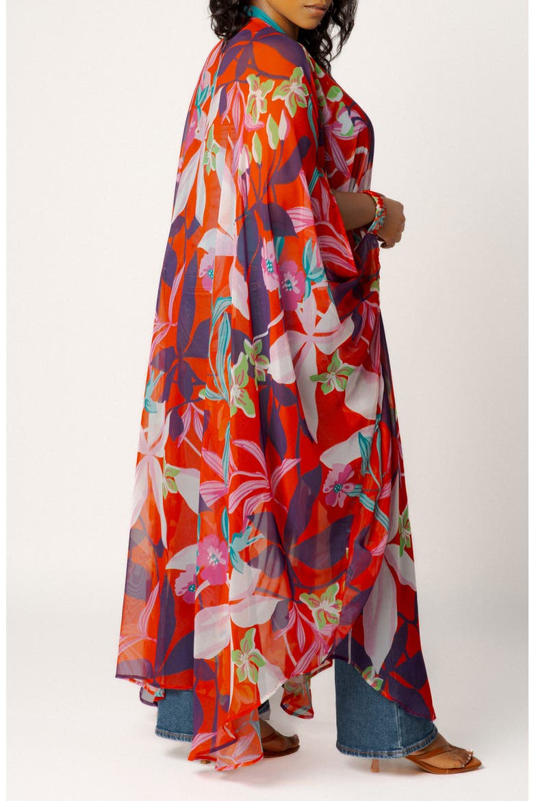 Floral Robe with Wristband, Alternate, color, RED MULTI