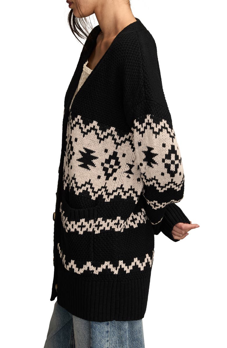 Lucky Brand Jacquard Cotton Cardigan, Alternate, color, Black