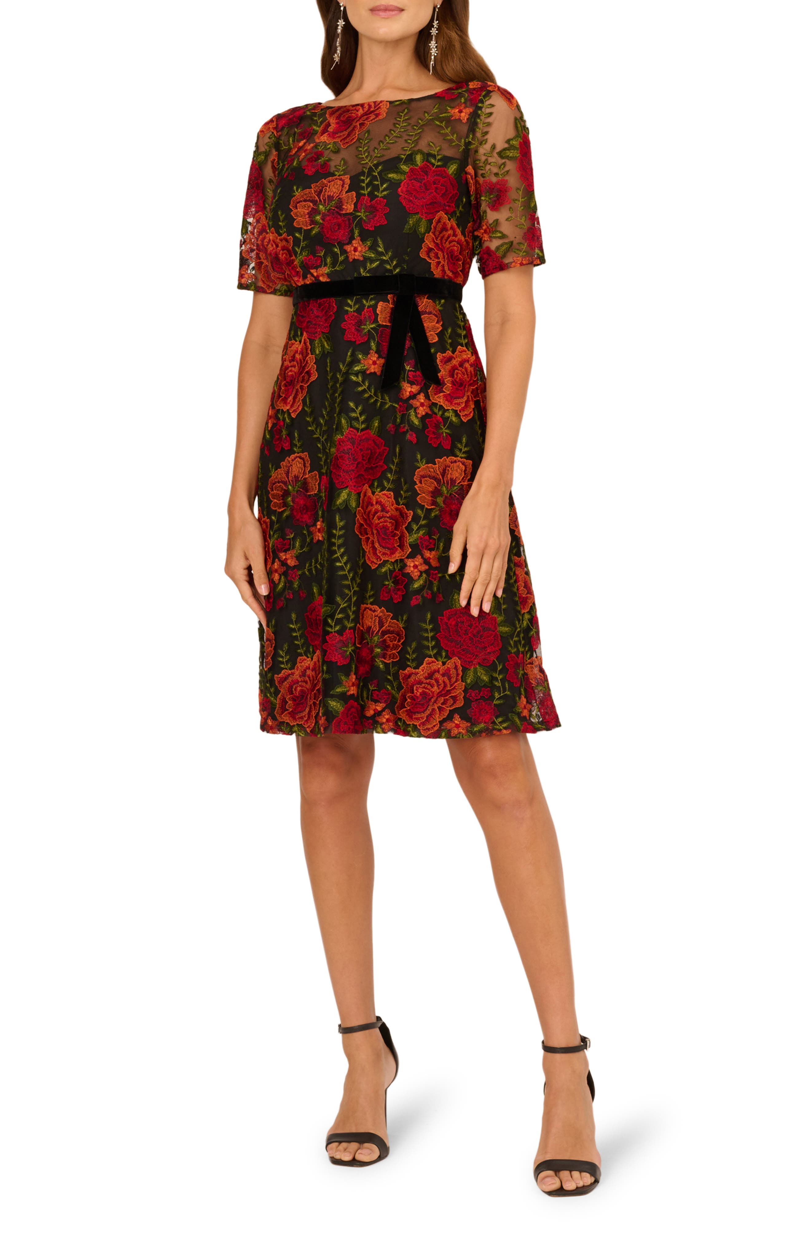 Adrianna Papell Floral Embroidered Cocktail Dress