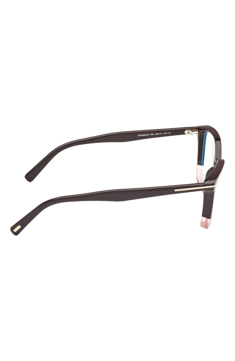 TOM FORD 56mm Cat Eye Blue Light Blocking Optical Glasses, Alternate, color, Brown Blush Pink Brown