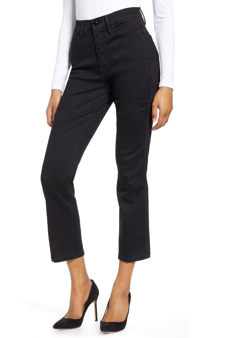 Good Straight Destroyed Hem Straight Leg Jeans, Main, color, BLACK078