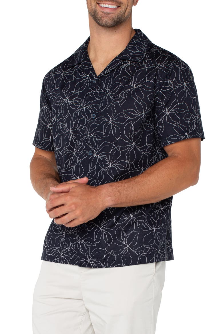Floral Cotton Camp Shirt, Alternate, color, NAVY/ WHITE