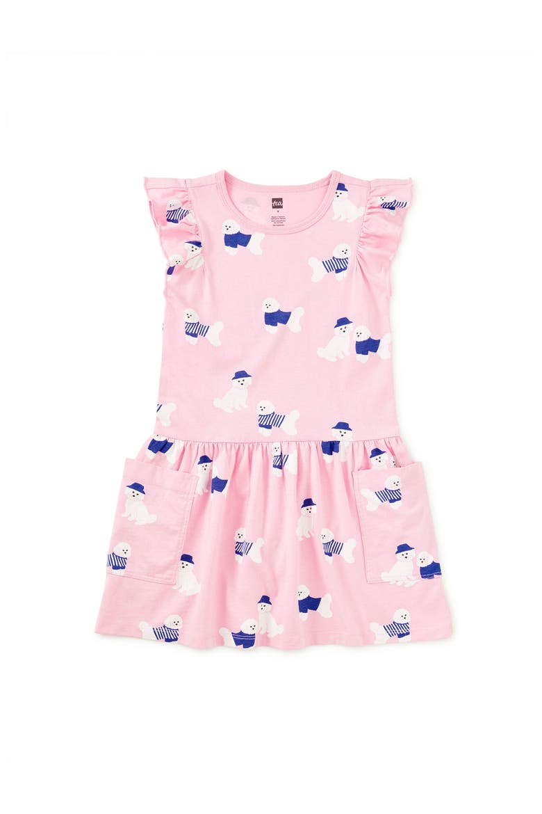 Flutter Sleeve Pocket Dress, Main, color, Spanish Water Dog