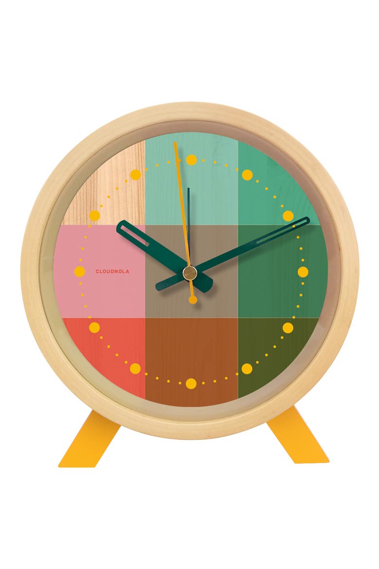 Riso Wooden Alarm Clock, Main, color, GREEN/ PINK