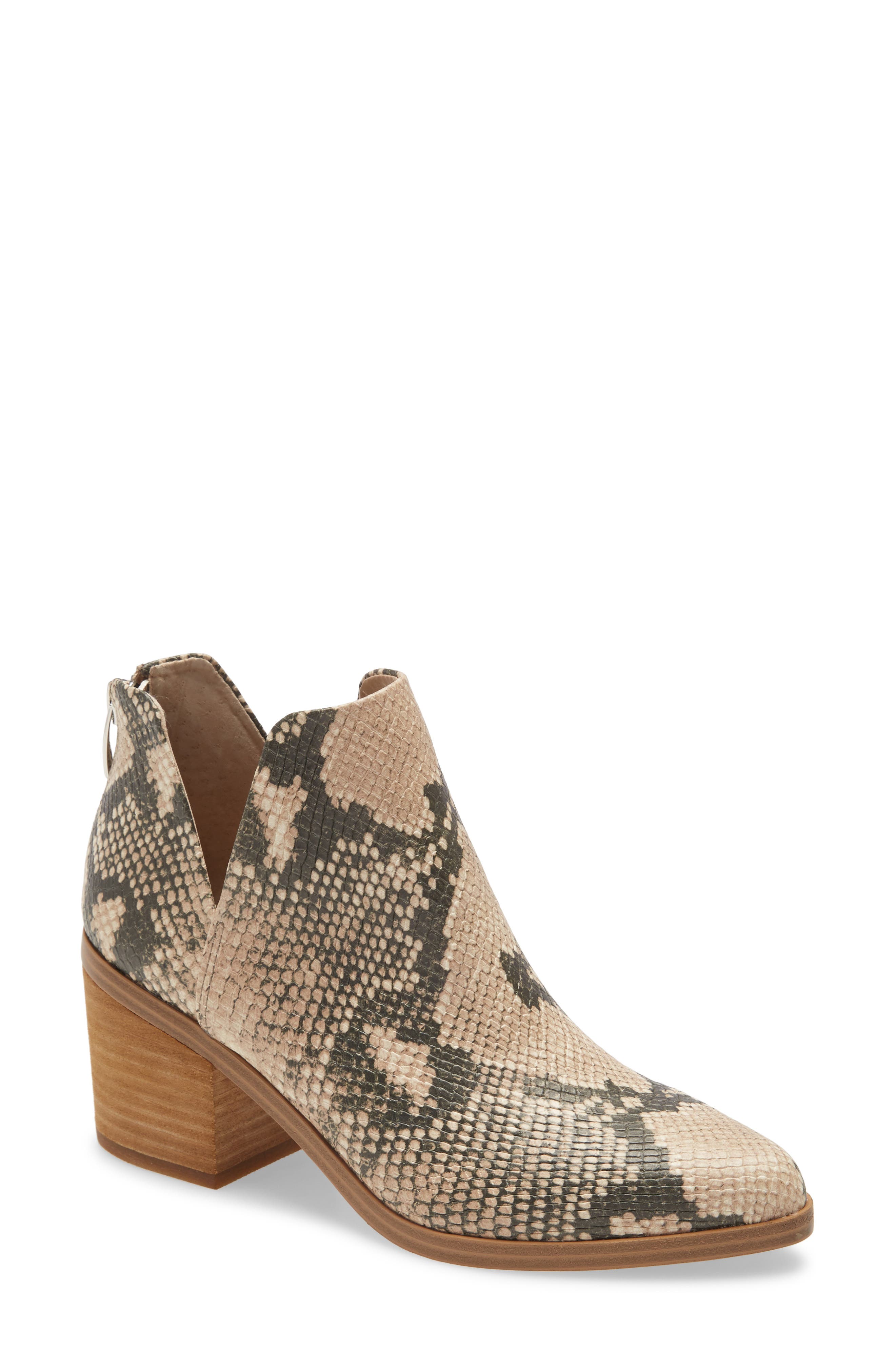 Rowdy Block Heel Bootie, Main, color, TAN SNAKE PRINT