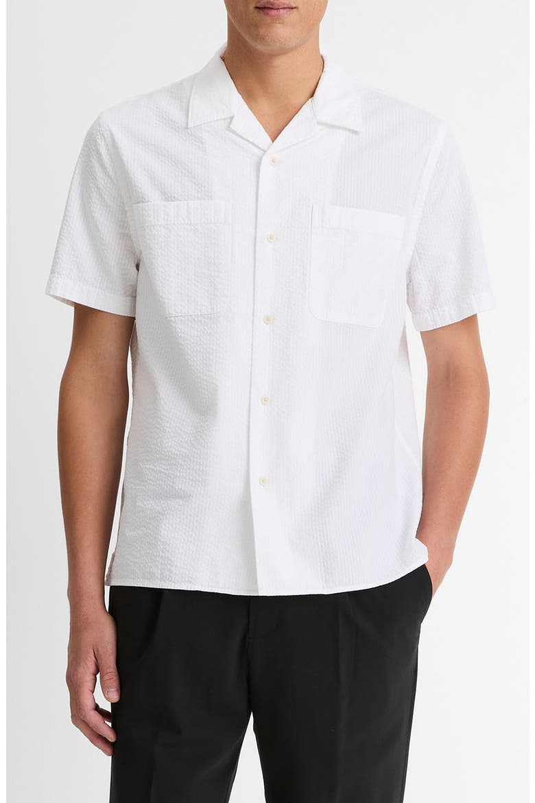 Classic Fit Stripe Seersucker Camp Shirt, Main, color, BLANCO