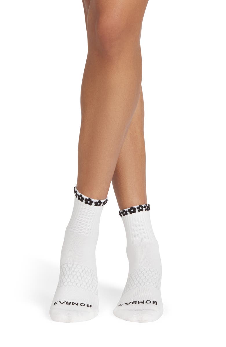 Bombas 3D Flower Jacquard Quarter Socks, Main, color, Black Chain