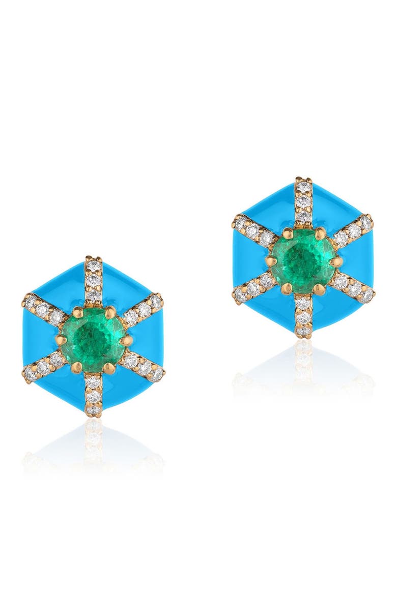 Queen Hexagon Stud Earrings, Main, color, GREEN