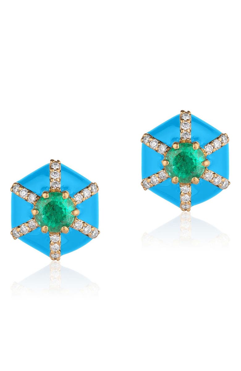 GOSHWARA Queen Hexagon Stud Earrings, Main, color, Green