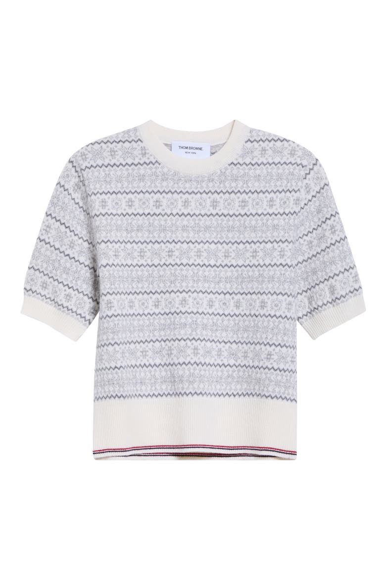 Snowflake Fair Isle Jersey T-Shirt, Main, color, WHITE