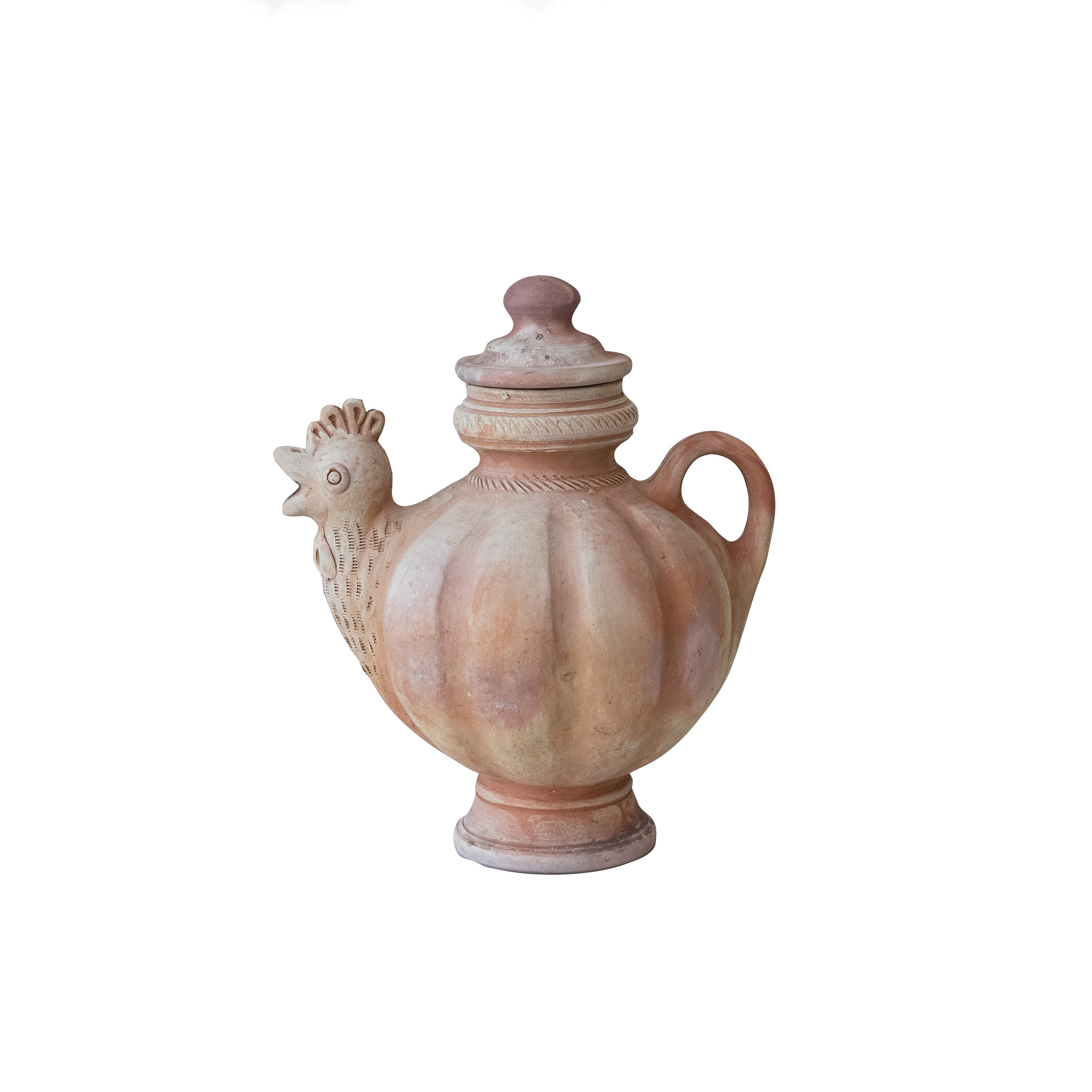 Storied Home 3.5 Quart Handmade Terra-cotta Chicken Teapot, Natural In Brown
