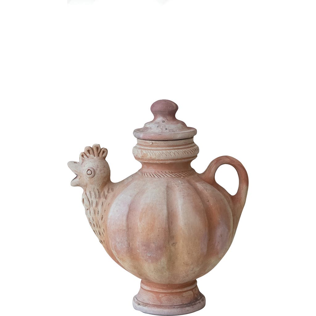 Storied Home 3.5 Quart Handmade Terra-cotta Chicken Teapot, Natural In Brown