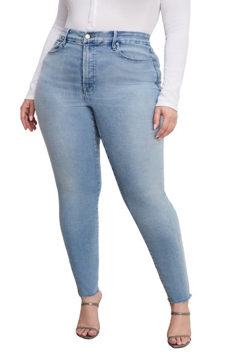 SoftTech Good Waist Raw Hem High Waist Skinny Jeans (Indigo 763) (Regular & Plus)