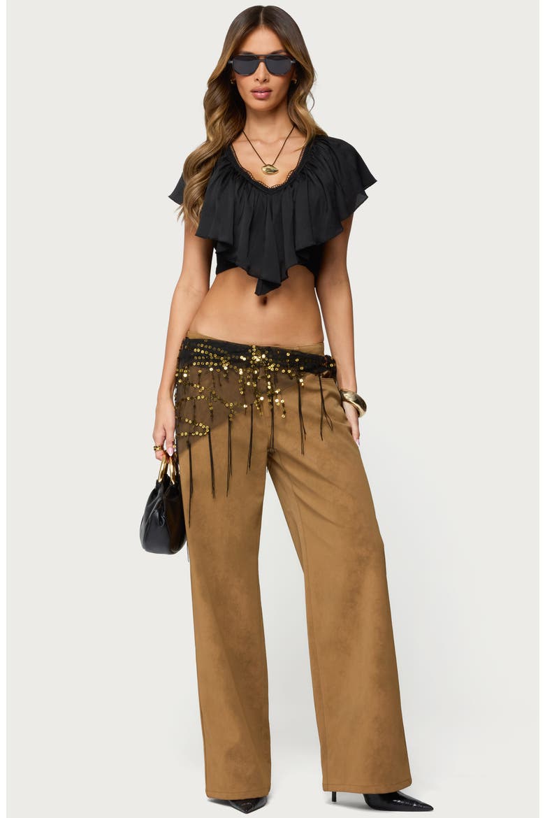 Deena Ruffle Crop Top, Alternate, color, BLACK