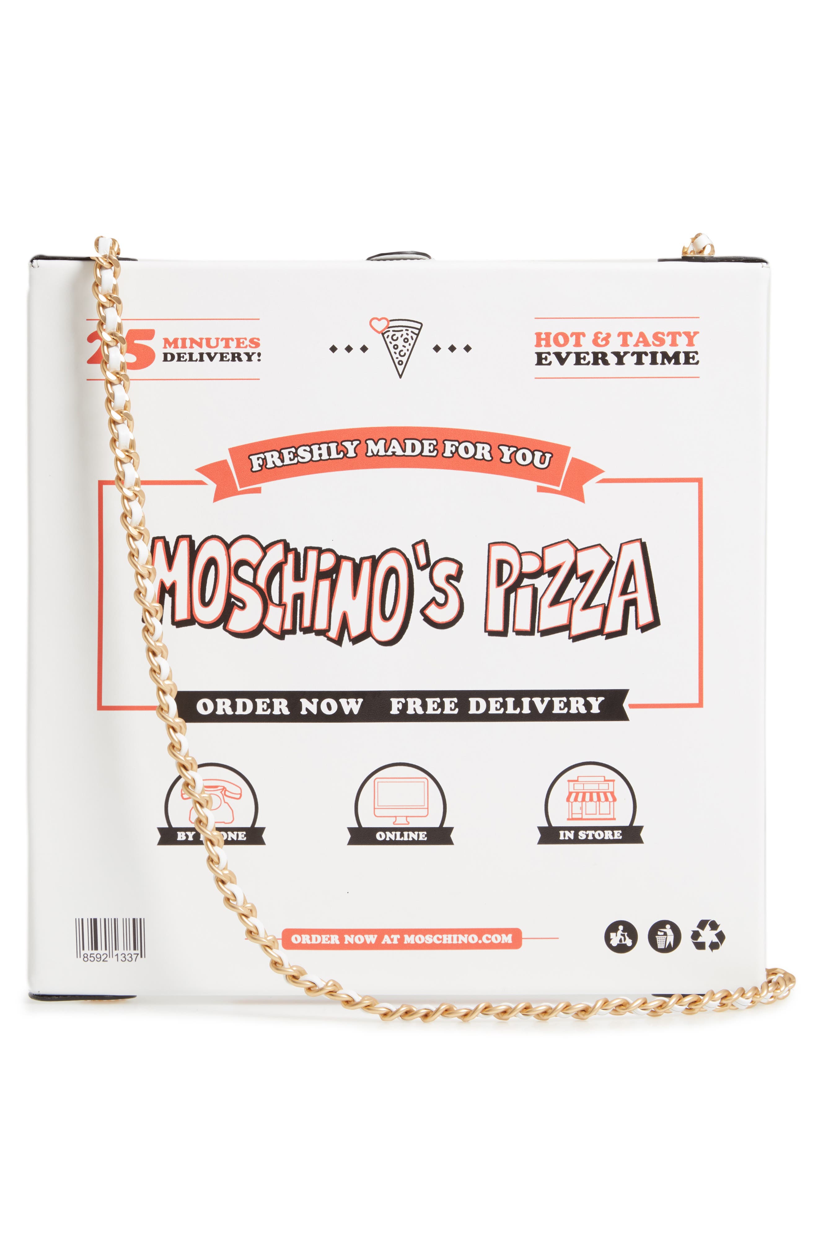 Moschino Pizza Box Leather Crossbody Bag, Alternate, color, 
