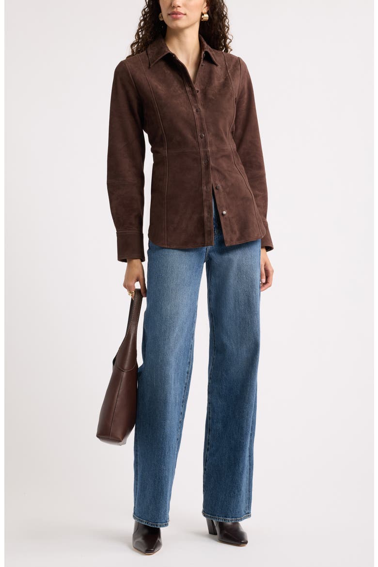 Waisted Suede Shirt, Alternate, color, BROWN COFFEE