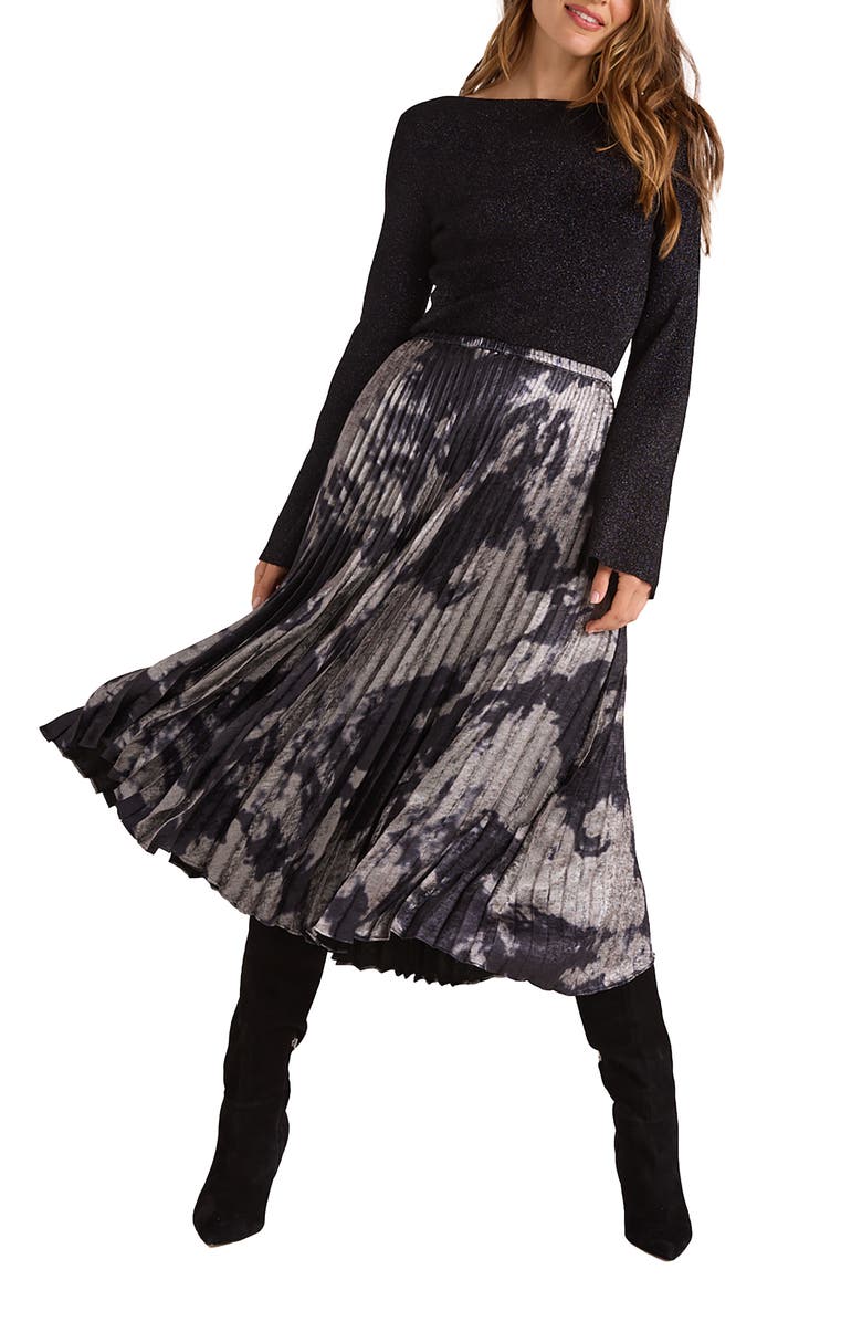 Bella Dahl Abstract Print Hand Pleated Midi Skirt, Alternate, color, 