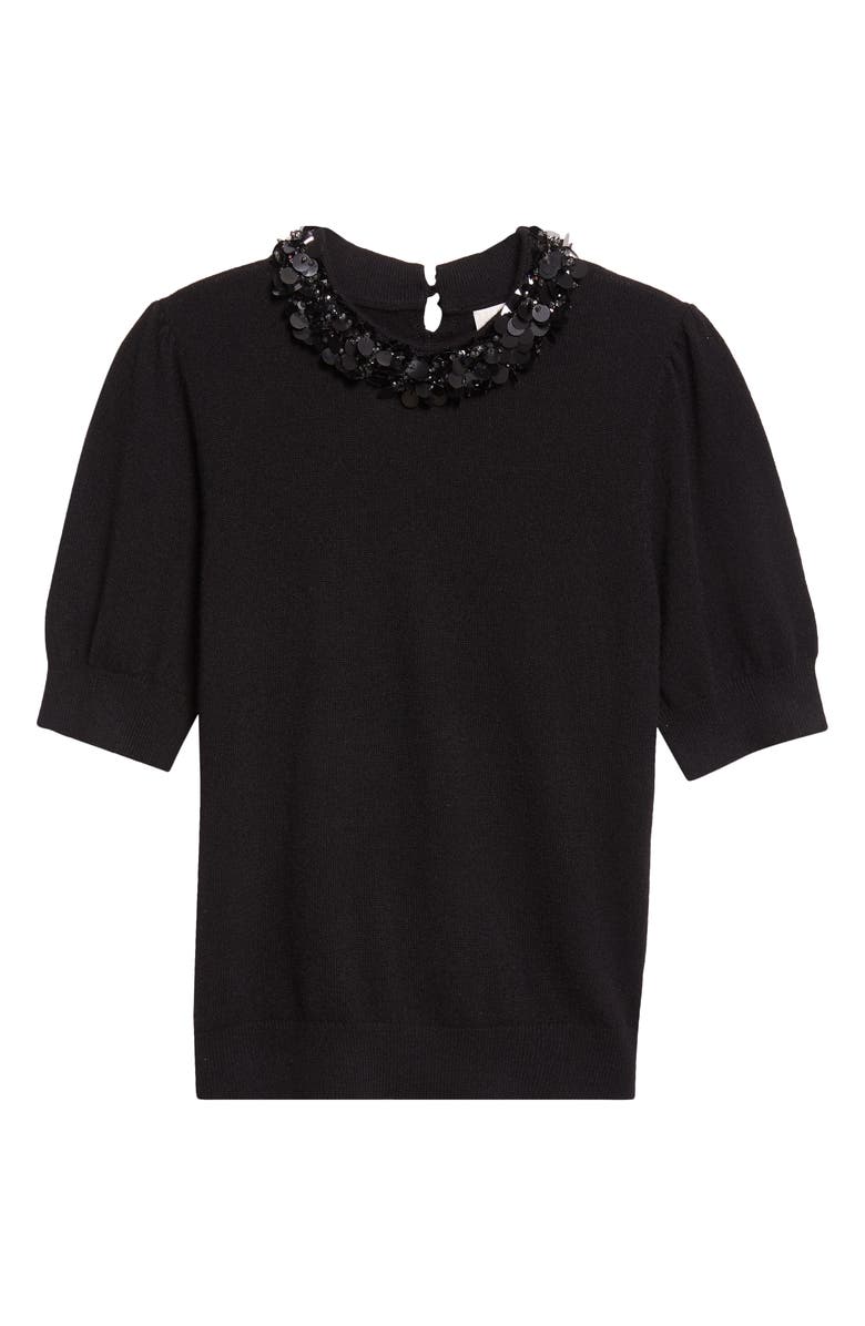 Ulla Johnson Crystal Collar Short Sleeve Cashmere Sweater, Alternate, color, Noir