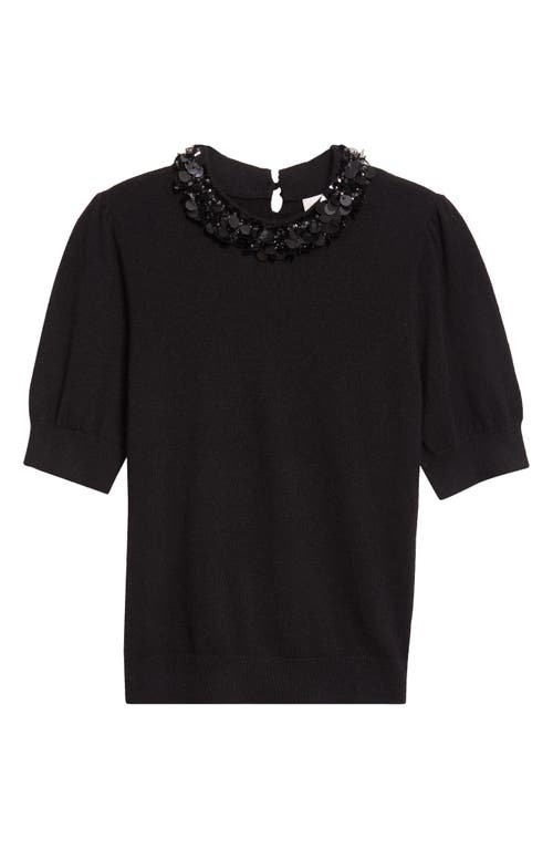 Ulla Johnson Crystal Collar Short Sleeve Cashmere Sweater In Black