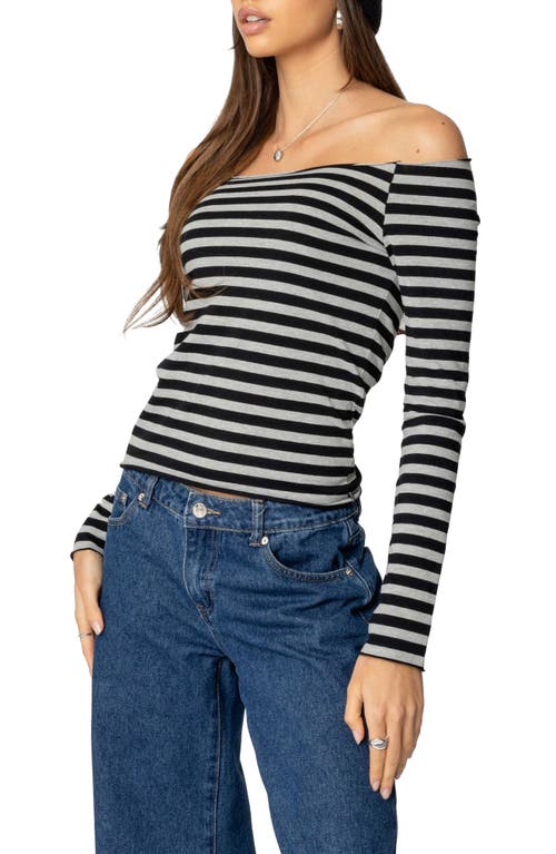 EDIKTED EDIKTED NELLIGAN STRIPE OFF THE SHOULDER STRETCH COTTON KNIT TOP 