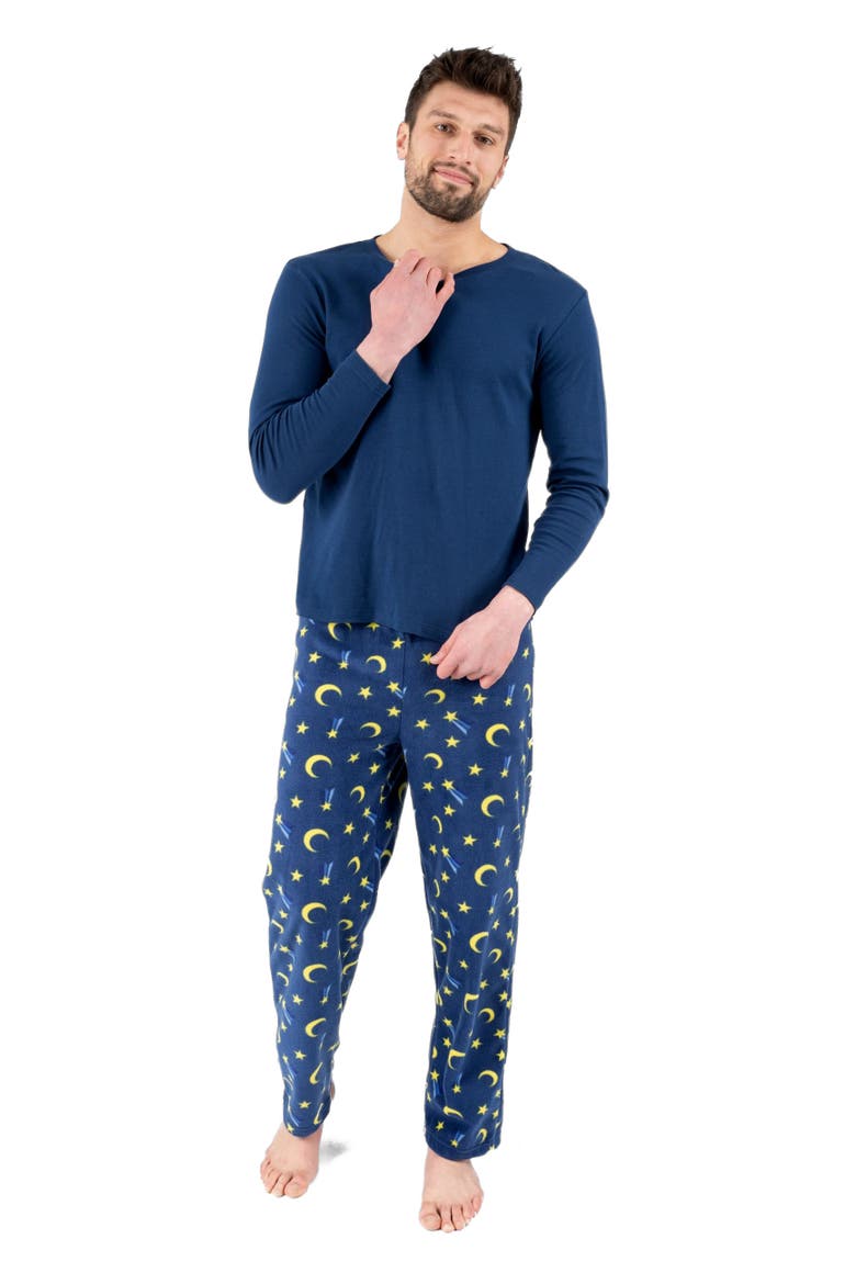 Men's Cotton Top & Fleece Pants Printed Matching Family Holiday Pajama Set, Main, color, Moon