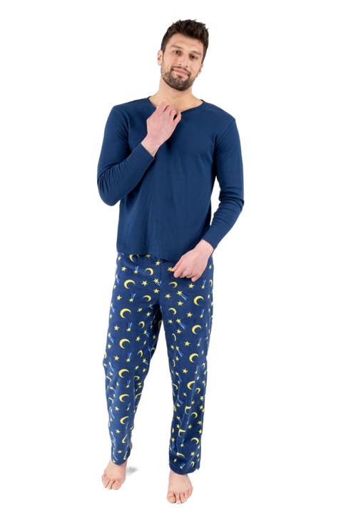Men's Cotton Top & Fleece Pants Printed Matching Family Holiday Pajama Set (S-XXL)