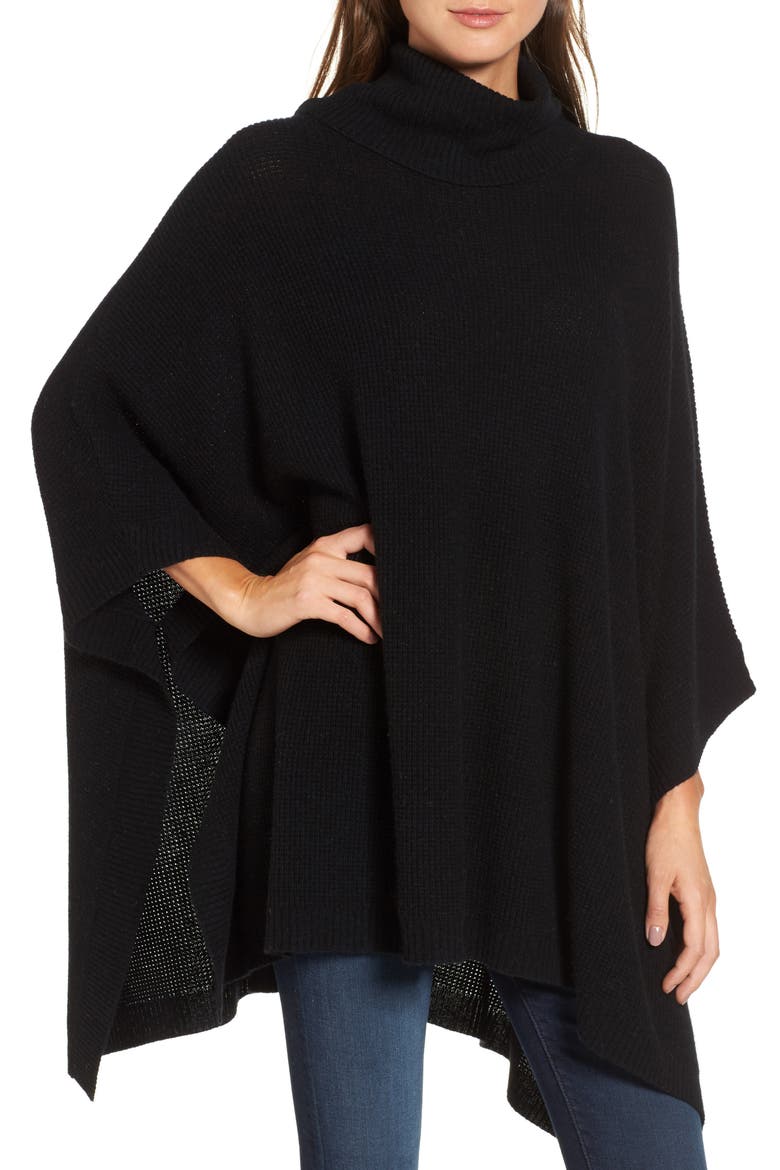 Wool & Cashmere Poncho, Main, color, BLACK