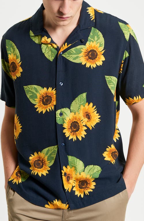 Ben Sherman Sunflower Print Camp Shirt In Midnight