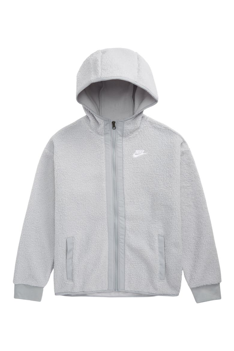 Kids' Zip-Up Brushed Fleece Hoodie, Main, color, SMOKE GREY/ WHITE