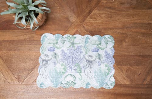 C & F Home C&f Home Shoreline Waters Scalloped Placemats Set Of 6 Nautical Design, 13" X 19" In Blue