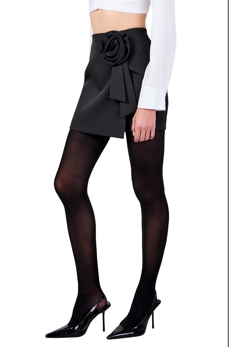 Rosette Faux Wrap Miniskirt, Alternate, color, BLACK