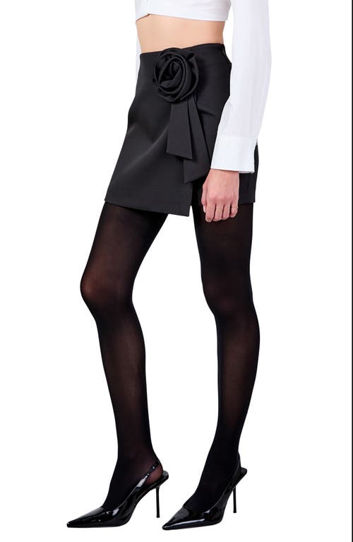 Endless Rose Rosette Faux Wrap Miniskirt In Black